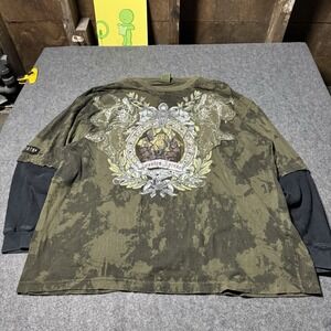 VTG Y2K Brooklyn Express Thermal Lined Tshirt AOP Size XXL Grunge Goth Rave Punk